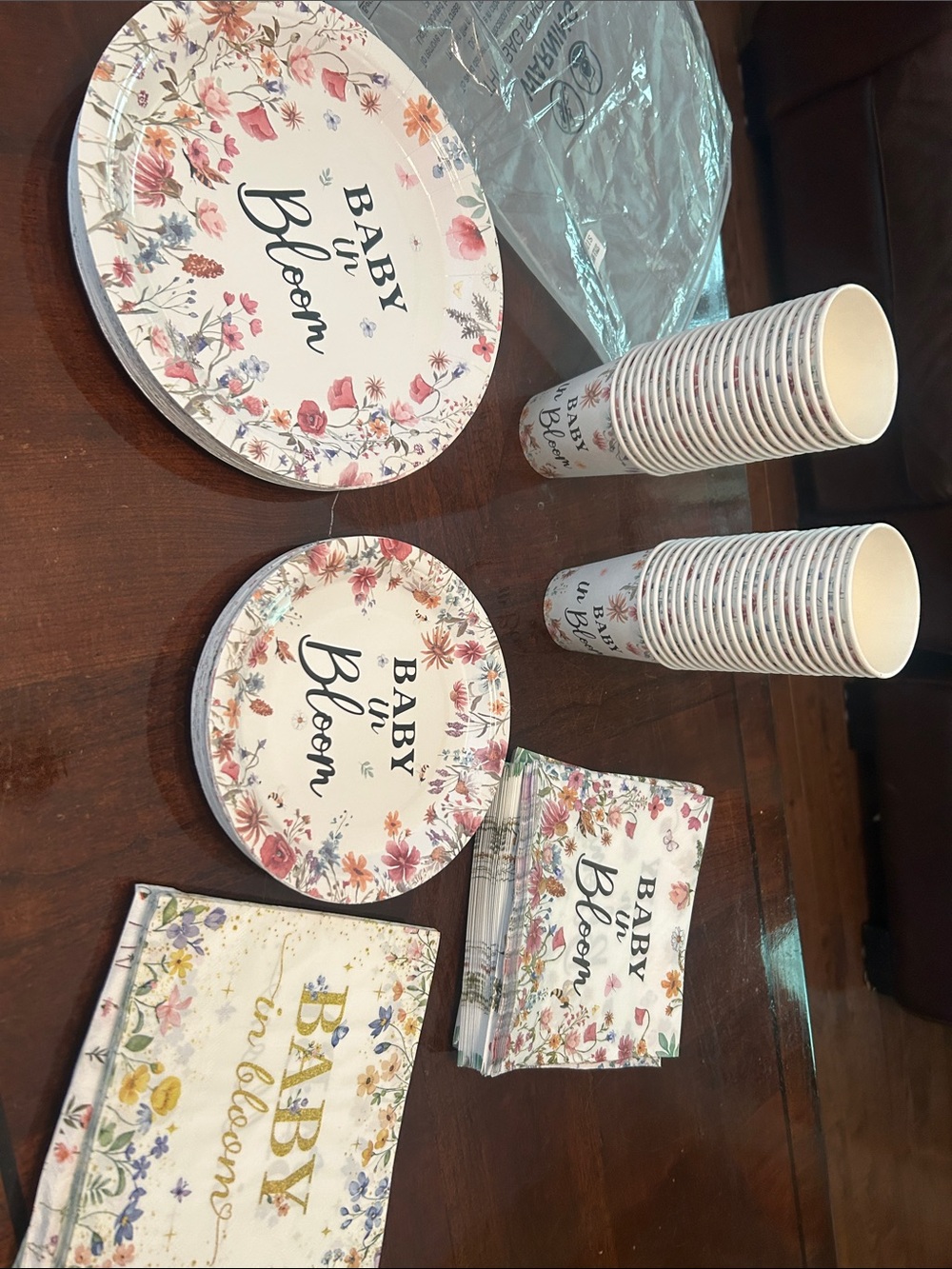 In Bloom Baby in Bloom Disposable Plates, Cups & Napkins - Pink Floral